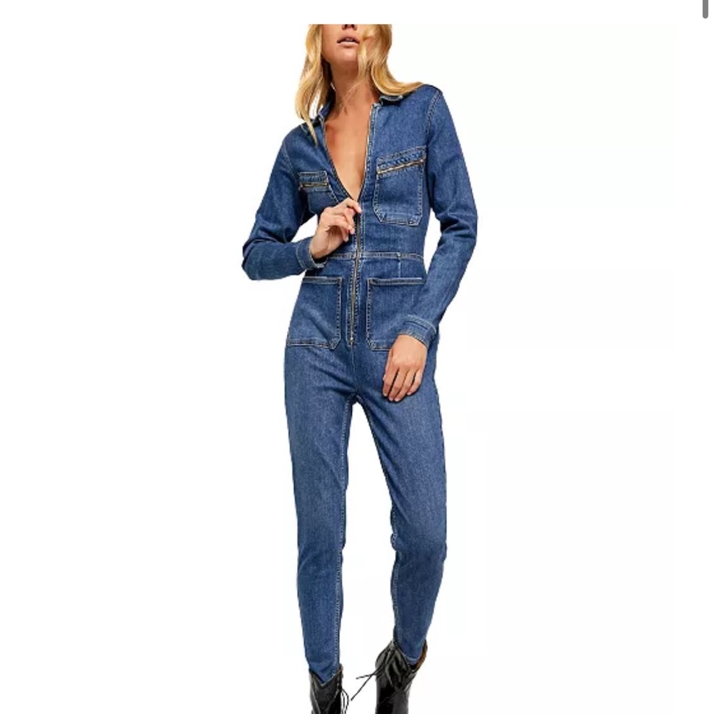 SOLD-Free people Lennox denim jumpsuit xs